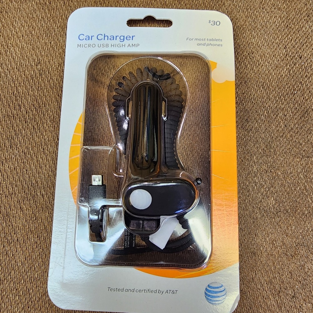 New‎ AT&T Black Car Charger Micro USB High Amp For Most Tablets & Phones